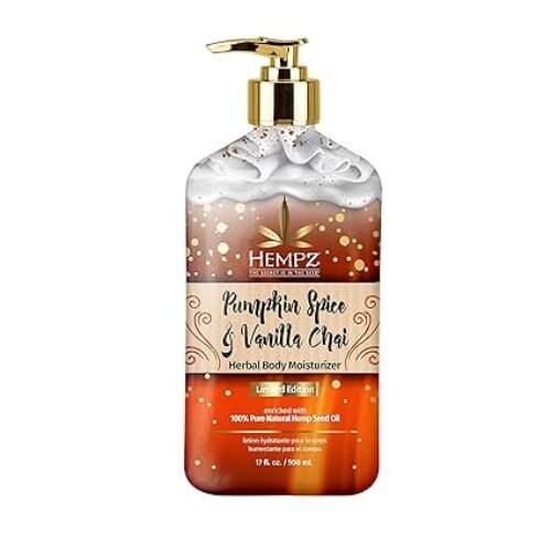 Limited Edition Pumpkin Spice & Vanilla Chai Herbal Moisturizing Body Lotion (17 oz) – Fall Scented for Women or Men with Dry or Sensitive Skin – Hydrating Moisturizer for Daily Radiance